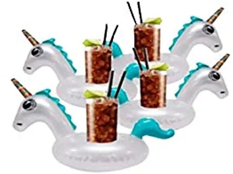 Porta vasos Inflable de unicornio para alberca con cola de color 